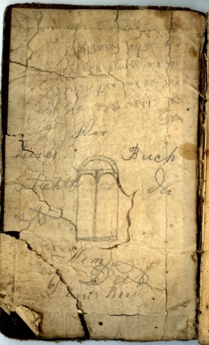 Children’s drawing, drawing of a window, &quot;Wer dieses Buch stiehlt der ist ein Dieb&quot; (“he who steals this book – is a thief”), 18,5X11 (Nizi_Ki_14)