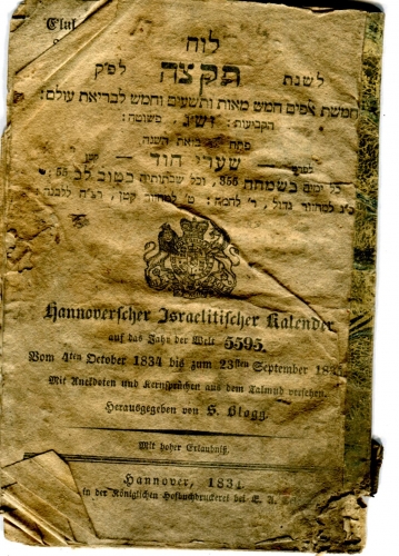 Hannoverscher israelitischer Kalender (Hanoverian Israelite Calendar), Hannover: Königliche Hofdruckerei 1834 (Nizi_Ka_5)